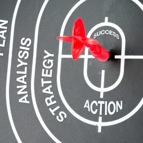 Business Concept : Planing step to hit the success goal.